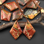 Natural Red Creek Jasper Earring Pair Modern Kite Pentagon Shape Matched Gemstone Bead Pair Aka Multicolor Picasso Jasper
