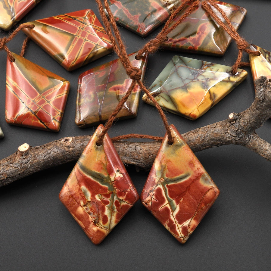 Natural Red Creek Jasper Earring Pair Modern Kite Pentagon Shape Matched Gemstone Bead Pair Aka Multicolor Picasso Jasper