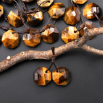 AAA Natural Tiger's Eye Faceted Geometric Round Octagon Coin Disc 12mm Earring Pair Matched Gemstones