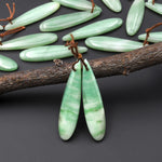 Drilled Natural Brazilian Green Jade Earring Pair Teardrop Cabochon Cab Pair Matched Gemstone Earrings Bead Pair