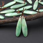 Drilled Natural Brazilian Green Jade Earring Pair Teardrop Cabochon Cab Pair Matched Gemstone Earrings Bead Pair