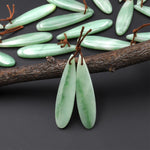 Drilled Natural Brazilian Green Jade Earring Pair Teardrop Cabochon Cab Pair Matched Gemstone Earrings Bead Pair