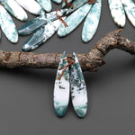 Natural Green Tree Agate Earring Pair Drilled Teardrop Cabochon Cab Matched Gemstone Beads