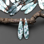 Natural Green Tree Agate Earring Pair Drilled Teardrop Cabochon Cab Matched Gemstone Beads