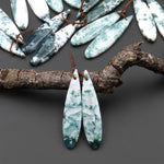 Natural Green Tree Agate Earring Pair Drilled Teardrop Cabochon Cab Matched Gemstone Beads