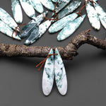 Natural Green Tree Agate Earring Pair Drilled Teardrop Cabochon Cab Matched Gemstone Beads