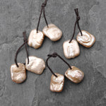 Rare AAA Natural Peach Square Coin Pearl Earrings Drilled Genuine Natural Freshwater Pearl Matched Pair