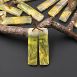 Natural Bumble Bee Jasper Rectangle Cabochon Cab Earring Pair Drilled Matched Gemstone Beads Vibrant Orange Yellow Colors