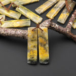 Natural Bumble Bee Jasper Rectangle Cabochon Cab Earring Pair Drilled Matched Gemstone Beads Vibrant Orange Yellow Colors