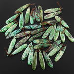 Natural Apple Green Parrot Wing Chrysocolla Teardrop Earring Pair Matched Gemstone Beads