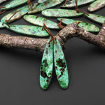 Natural Apple Green Parrot Wing Chrysocolla Teardrop Earring Pair Matched Gemstone Beads