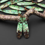 Natural Apple Green Parrot Wing Chrysocolla Teardrop Earring Pair Matched Gemstone Beads