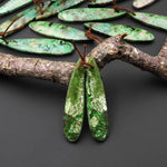 Natural Apple Green Parrot Wing Chrysocolla Teardrop Earring Pair Matched Gemstone Beads