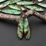 Natural Apple Green Parrot Wing Chrysocolla Teardrop Earring Pair Matched Gemstone Beads