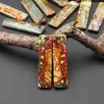 Natural Owyhee Picture Jasper Rectangle Earring Pair Drilled Matched Gemstone From Oregon