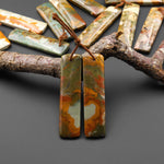 Natural Owyhee Picture Jasper Rectangle Earring Pair Drilled Matched Gemstone From Oregon