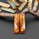 Natural Owyhee Picture Jasper Rectangle Earring Pair Drilled Matched Gemstone From Oregon