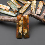 Natural Owyhee Picture Jasper Rectangle Earring Pair Drilled Matched Gemstone From Oregon