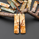 Natural Owyhee Picture Jasper Rectangle Earring Pair Drilled Matched Gemstone From Oregon