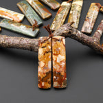 Natural Owyhee Picture Jasper Rectangle Earring Pair Drilled Matched Gemstone From Oregon