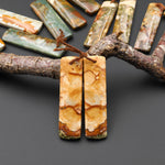 Natural Owyhee Picture Jasper Rectangle Earring Pair Drilled Matched Gemstone From Oregon