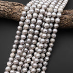 Faceted Genuine Freshwater Silver Pearl 10mm Round Shimmery Iridescent Beads 16" Strand