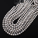 Faceted Genuine Freshwater Silver Pearl 10mm Round Shimmery Iridescent Beads 16" Strand
