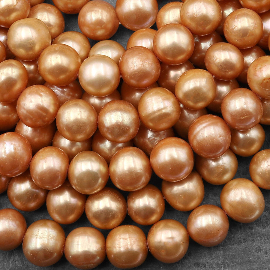 Large Golden Apricot Pearl 10mm Off Round Pearl Shimmery Pearly Iridescent Genuine Freshwater Pearl 15.5" Strand