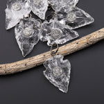 Natural Rough Raw Rock Crystal Quartz Pendants With Silver Druzy Center Hand Hammered Arrowhead Pendant