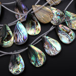 Real Natural Abalone Shell Beads Mermaid Shards Side Drilled Teardrop Rainbow Iridescent Peacock Blue Green Pink 15.5" Strand
