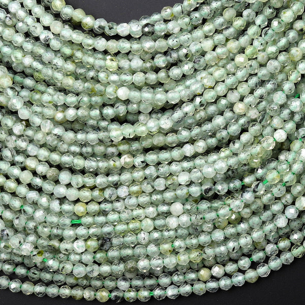 Natural Light Green Prehnite Round Beads Faceted 2mm 3mm 15.5" Strand