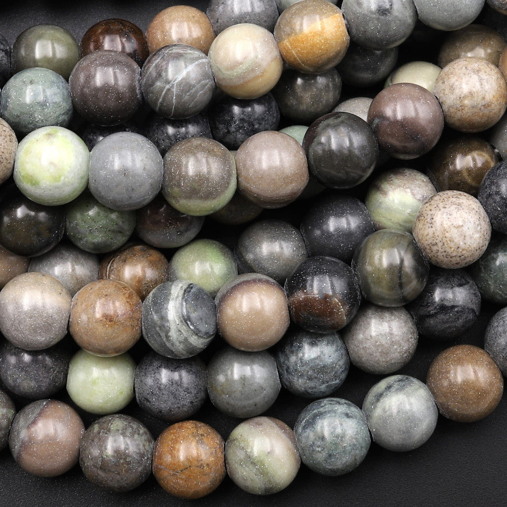 Large Hole Natural Thunder Jasper 8mm 10mm Round Beads 2.5mm Drill 8" Strand