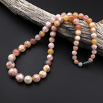 AAA Graduated Natural Cherry Blossom Flower Agate Round Beads 23" Long Finished Necklace Strand