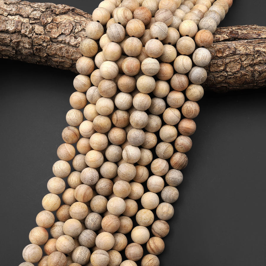 Light Brown Real Natural Sandalwood Beads 4mm 6mm 8mm 10mm 12mm Aromatic Pure Wood Great For Mala Prayer Meditation Therapy 15.5" Strand