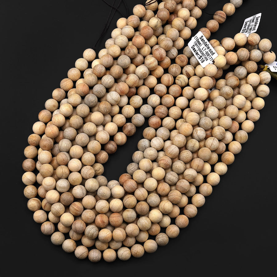 Light Brown Real Natural Sandalwood Beads 4mm 6mm 8mm 10mm 12mm Aromatic Pure Wood Great For Mala Prayer Meditation Therapy 15.5" Strand