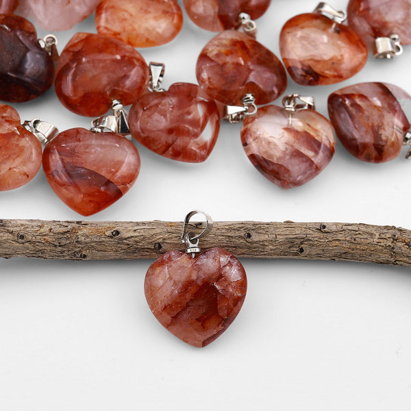 Natural Red Lepidocrocite Quartz Heart Pendant Gemstone