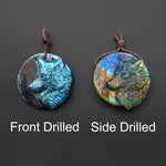 Hand Carved Natural Labradorite Wolf Gemstone Pendant Bead