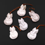 Hand Carved Natural Petrified Wood Fox Pendant Gemstone Focal Bead
