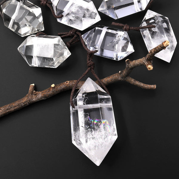 AAA Double Terminated Natural Rock Quartz Pendant Top Side Drilled Gemstone Crystal Focal Bead