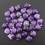 Natural Purple Amethyst Gemstone Puffy Heart Pendant Natural Crystal Focal Bead