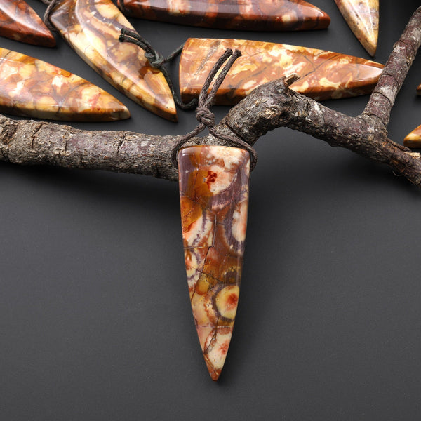 Natural Bird's Eye Rhyolite Pendants Long Dagger Triangle Focal Bead Earthy Red Brown Jasper From Mexico