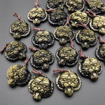 AAA Hand Carved Natural Golden Obsidian Tiger Head Pendant Gemstone Focal Bead