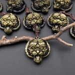 AAA Hand Carved Natural Golden Obsidian Tiger Head Pendant Gemstone Focal Bead