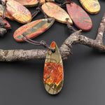 Hand Cut Natural Red Creek Jasper Smooth Flat Teardrop Pendant Aka Multicolor Picasso Jasper