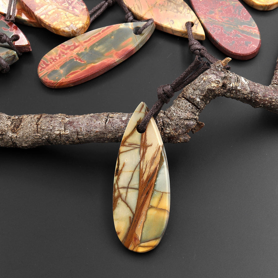 Hand Cut Natural Red Creek Jasper Smooth Flat Teardrop Pendant Aka Multicolor Picasso Jasper
