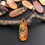 Hand Cut Natural Red Creek Jasper Smooth Flat Teardrop Pendant Aka Multicolor Picasso Jasper