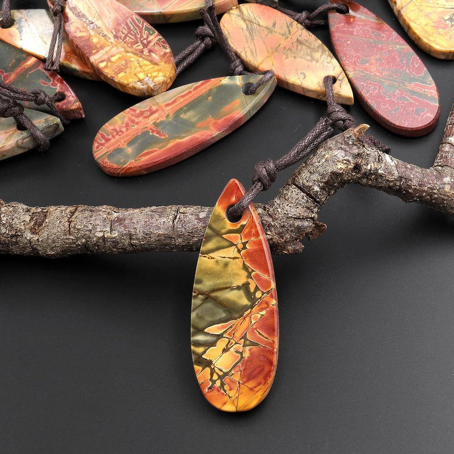Hand Cut Natural Red Creek Jasper Smooth Flat Teardrop Pendant Aka Multicolor Picasso Jasper