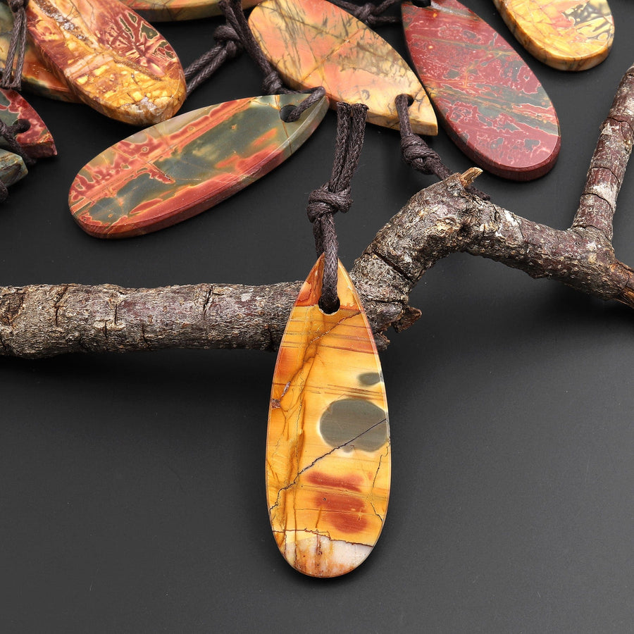 Hand Cut Natural Red Creek Jasper Smooth Flat Teardrop Pendant Aka Multicolor Picasso Jasper