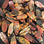 Hand Cut Natural Red Creek Jasper Smooth Flat Teardrop Pendant Aka Multicolor Picasso Jasper