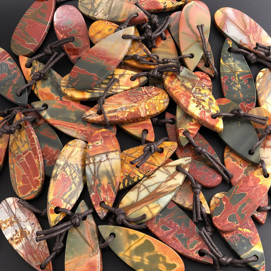 Hand Cut Natural Red Creek Jasper Smooth Flat Teardrop Pendant Aka Multicolor Picasso Jasper